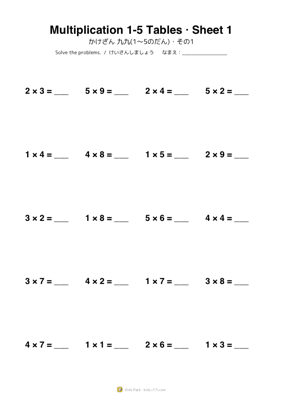 かけざん 九九(1〜5のだん)・その1